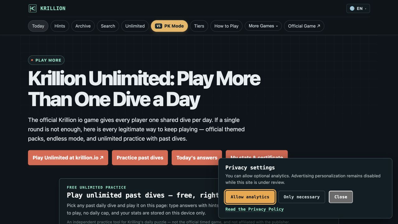 Krillion Game Com website preview
