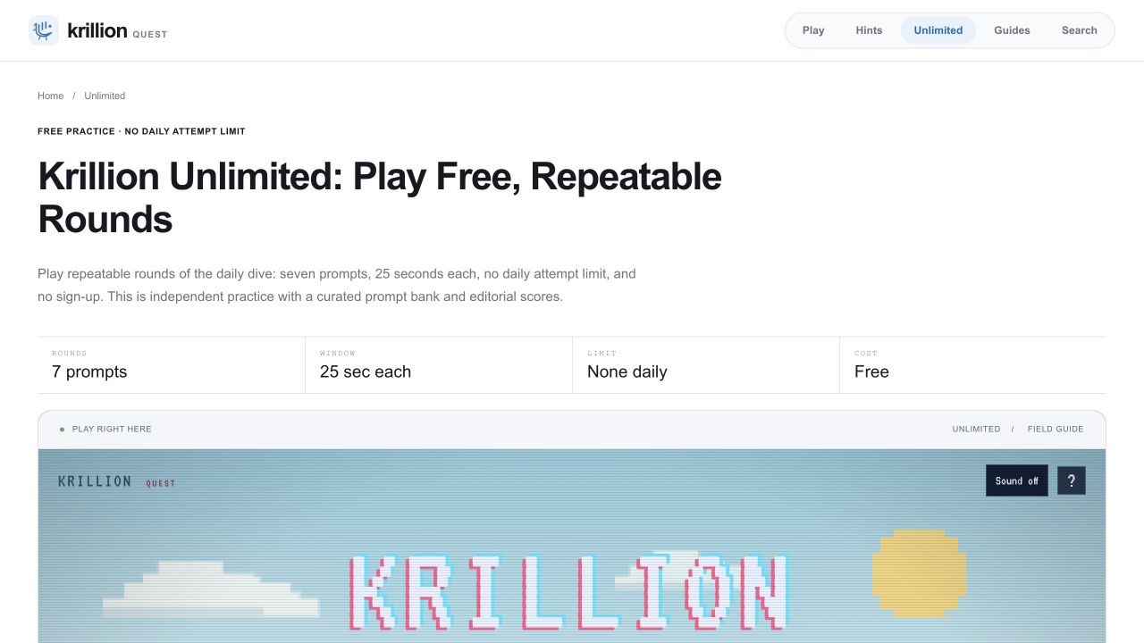 Krillion Quest website preview